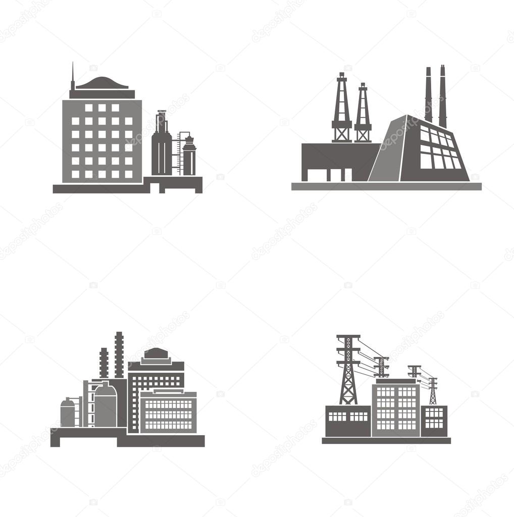 Vector illustrations of industrial buildings.