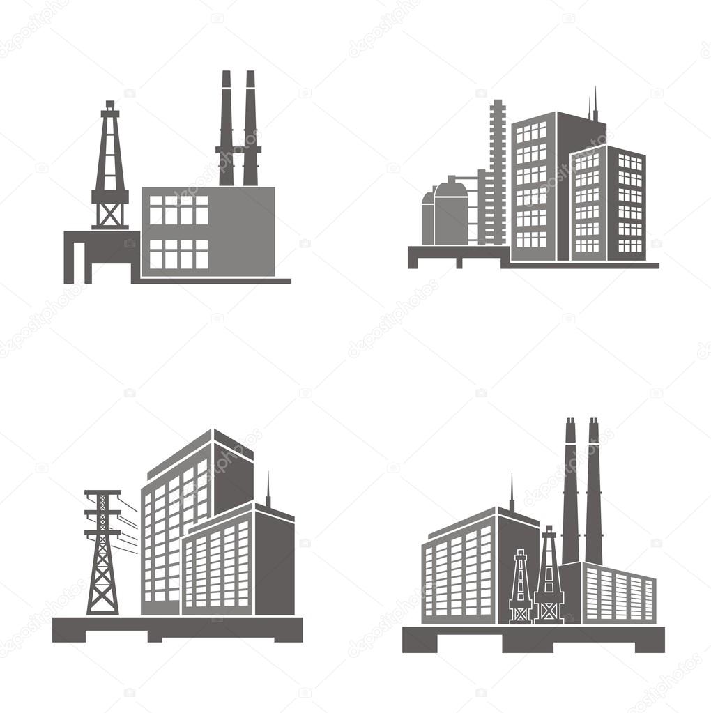 Vector illustrations of industrial buildings.