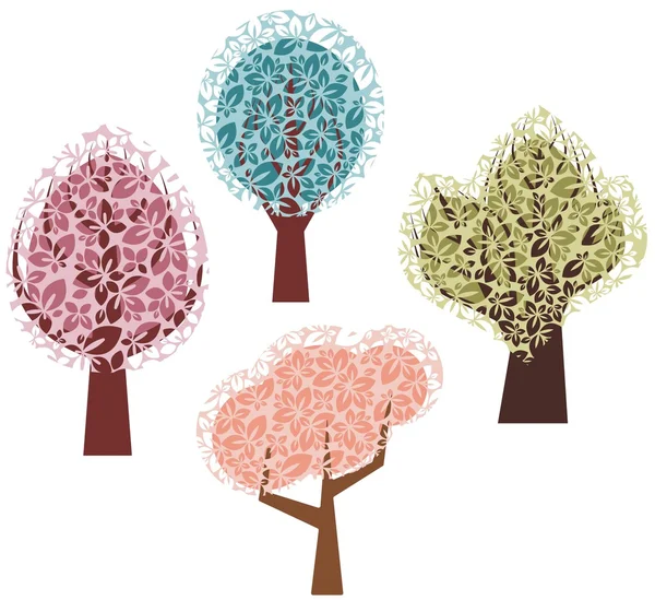 Vector våren träd mönster i en enda stil. — Stock vektor