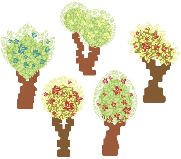 Vector spring tree designs in a single style. — Stock Vector