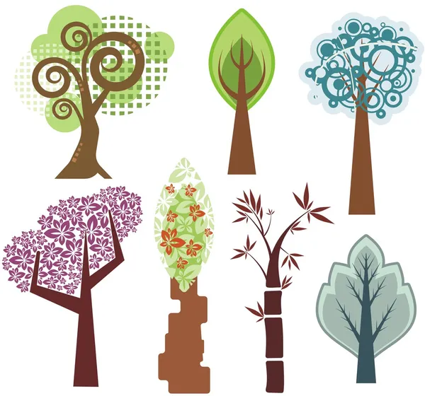 Desenhos de árvore vetorial em vários estilos . —  Vetores de Stock