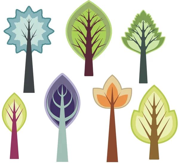 Vector tree designs in a single style — Stock Vector