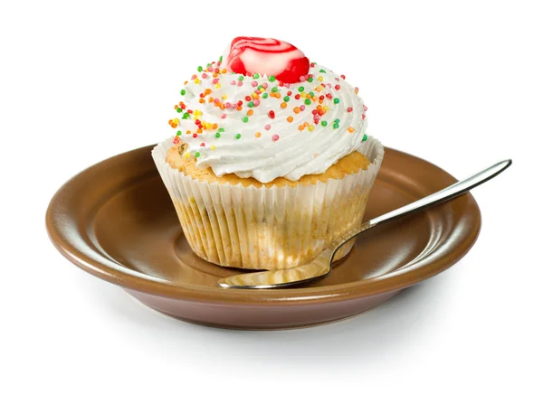 Cupcake em prato marrom — Fotografia de Stock