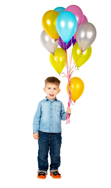 Little Boy Balloons Isolated White Background — Stock Photo, Image