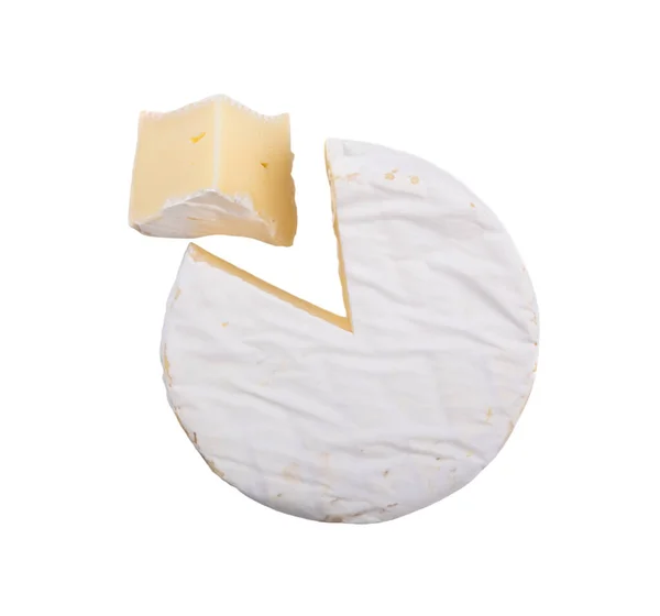 Brie Formaggio Impostato Angolo Con Una Sezione Triangolare Ritagliata — Foto Stock