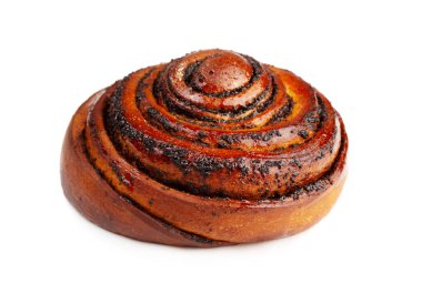 Beyaz arka plan üzerinde izole haşhaş tohumu ile pişirme rulo