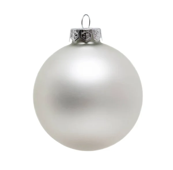 Ασημένια Χριστουγεννιάτικη Μπάλα Διακόσμηση Απομονώνονται Λευκό Φόντο — Φωτογραφία Αρχείου