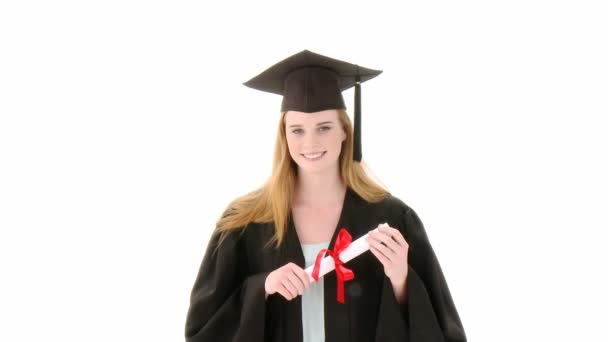 Adolescente chica celebrando la graduación — Vídeos de Stock