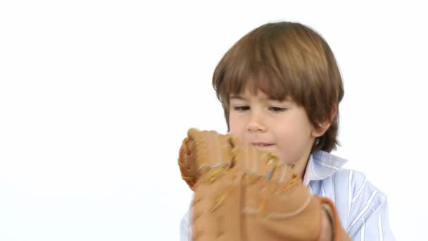 Happy little boy playing baseball — Stock Video