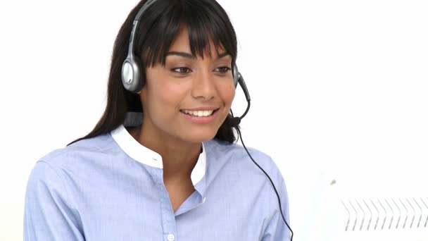 Pozytywnego interesu przy użyciu zestawu słuchawkowego — Wideo stockowe