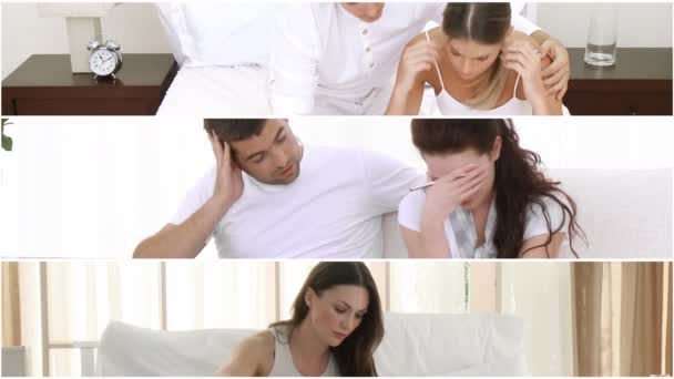 Montagem de mulheres tristes e seus namorados — Vídeo de Stock