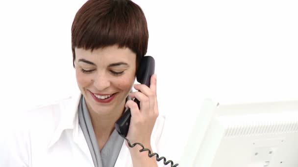 Joyful business woman on phone — Stock Video