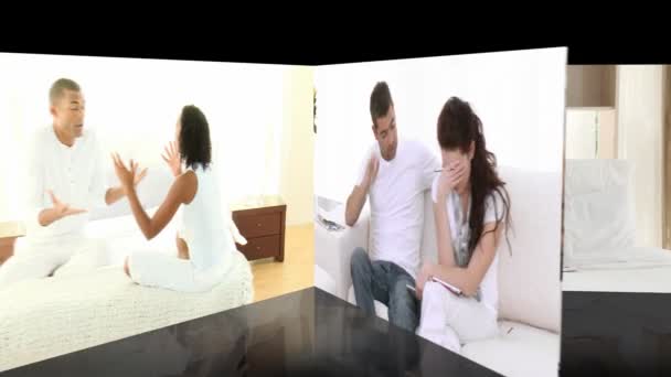 Montage of despairing couples having an argument — Stock Video