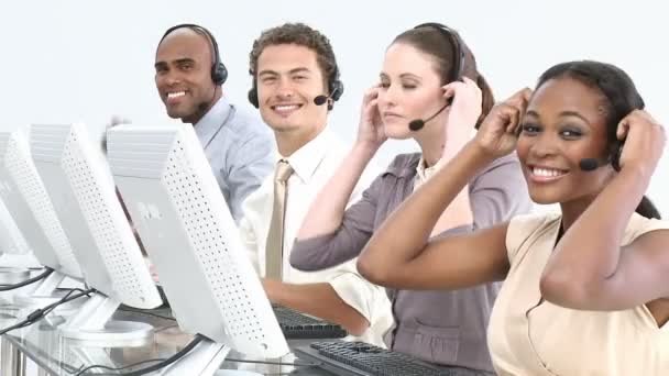 International customer service representatives using headset — Stock Video