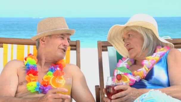 Starší pár, opékání s koktejly — Stock video