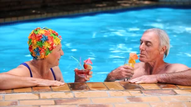 Happy aged couple toasting with cocktails — Stock Video