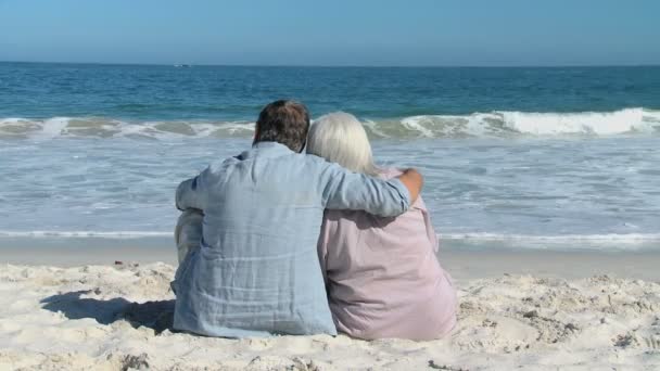 Elderly man and woman looking at the ocean — Stock Video