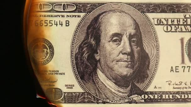 Сожжение банкнот на долларах — стоковое видео