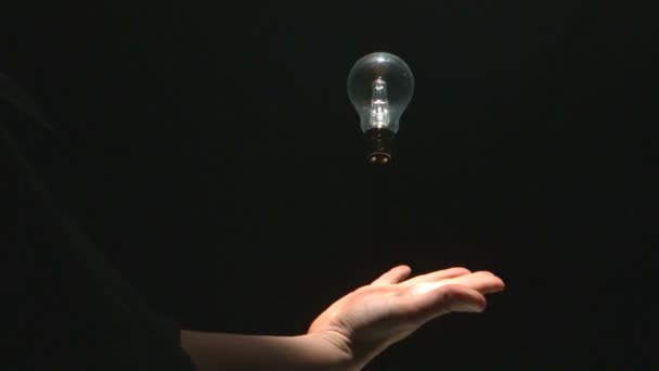 Mans hand catching a bulb — Stock Video
