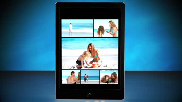 デジタル タブレット上の休暇のモンタージュ — ストック動画