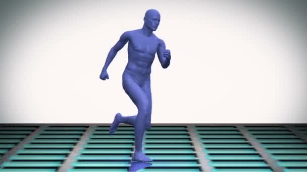 Digital blue body running on white background — Stock Video