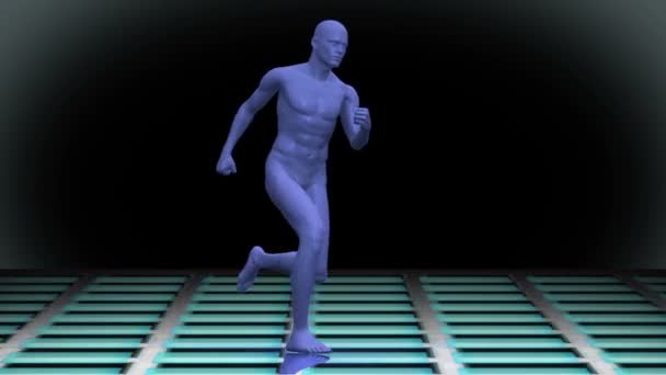 Digital blue body running on black background — Stock Video