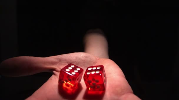 Hand grasping red dice — Stock Video