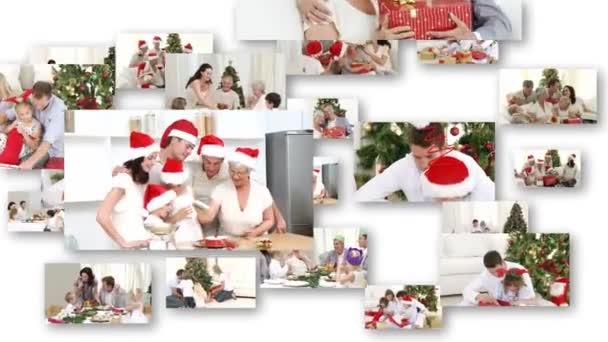 Montage of cute families celebrating christmas — Stock Video