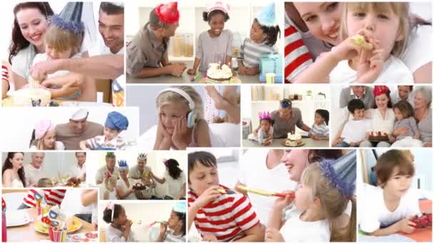 Animación de familias celebrando cumpleaños juntas — Vídeos de Stock