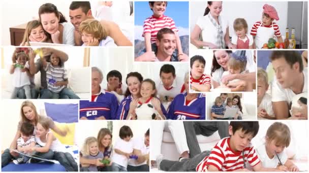 Montaje de familias haciendo varias cosas — Vídeos de Stock