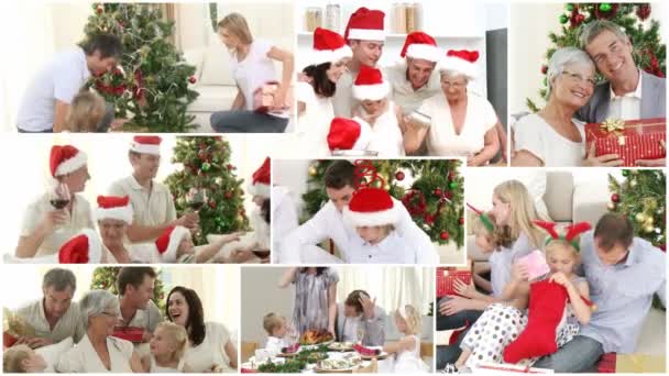 Anination d'une famille caucasienne célébrant Noël — Video