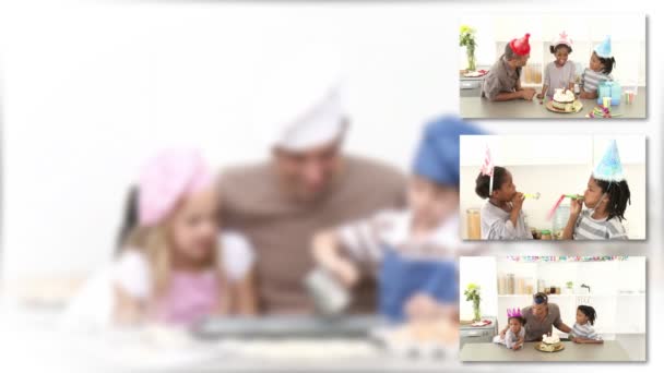 Montagem de pais brincando com seus filhos — Vídeo de Stock