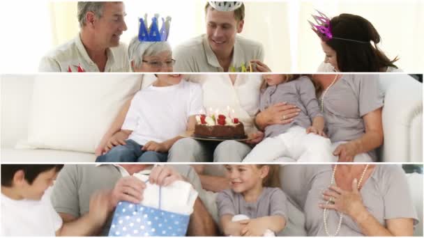 Montagem de famílias comemorando um aniversário — Vídeo de Stock