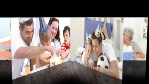 Animazione di famiglie che festeggiano il compleanno di bambini — Video Stock