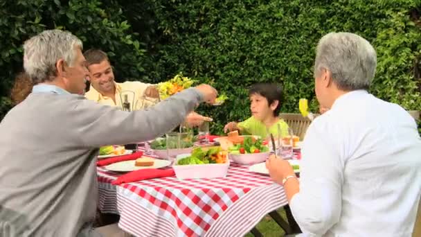 Almuerzo familiar en el jardín — Vídeos de Stock