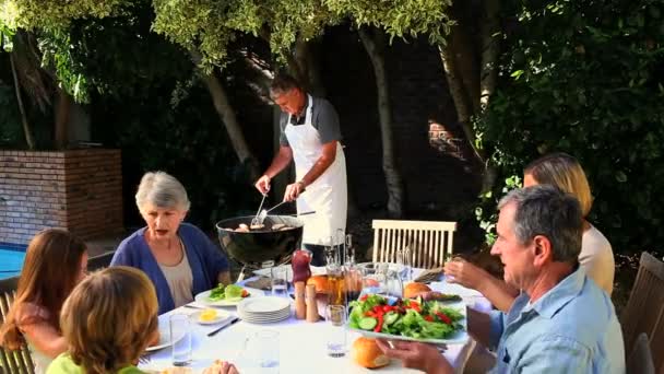 Family Barbecue in garden — Stock Video