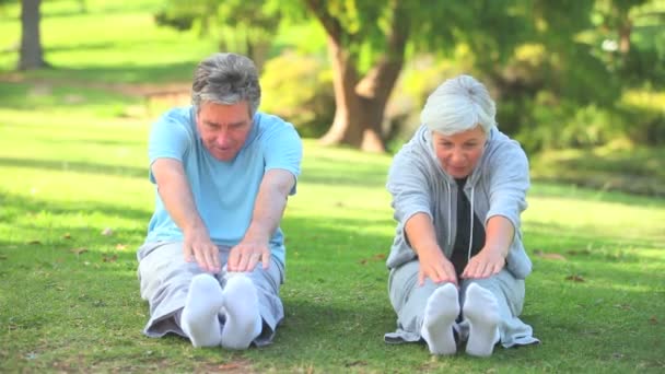 Mature couple doing their stretches — Stock Video