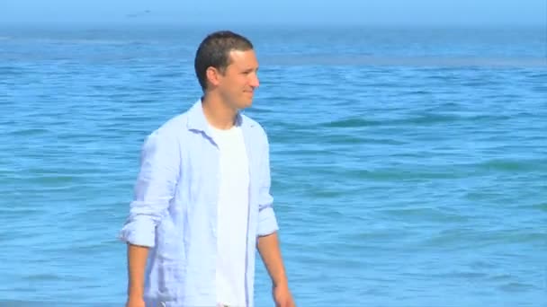 Couple meeting on a beach — Stock Video