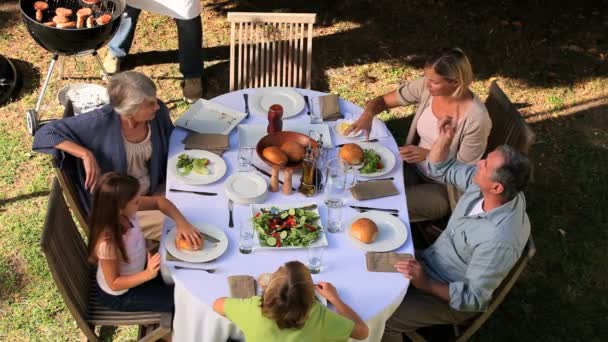 Family Barbecue in garden — Stock Video