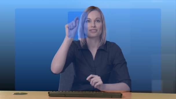 Attractive woman presenting market figures — Stock Video