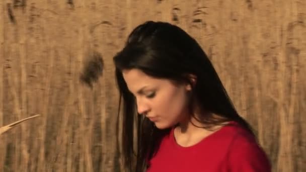 Mulher em Reeds — Vídeo de Stock