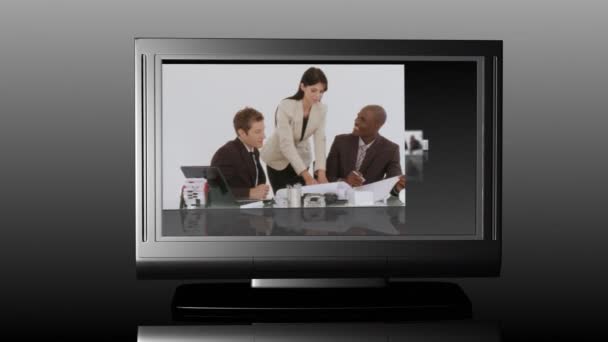 Television Screen showing Business Meetings — Stock Video