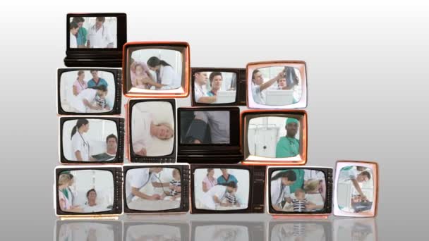 Televisores mostrando imágenes médicas — Vídeos de Stock