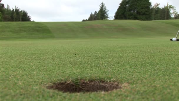 Golfboll som kommer in i hålet — Stockvideo