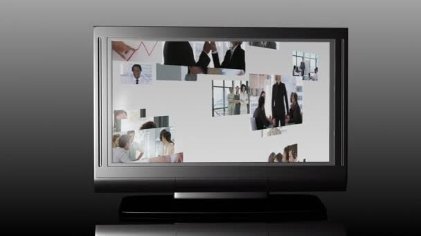Pantalla de televisión que muestra imágenes de negocios — Vídeos de Stock