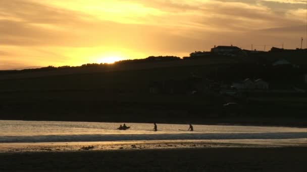 Surfing at sunset — Stock Video