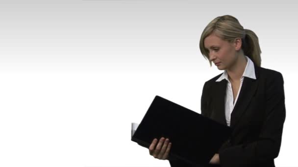 Young beautiful business woman holding file — Stock Video