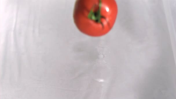 Tomato falling into water in super slow motion — Stock Video