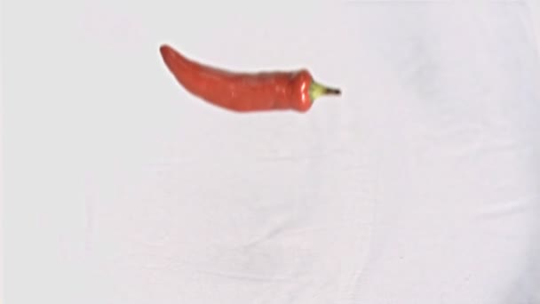 Chili fällt in Superzeitlupe ins Wasser — Stockvideo