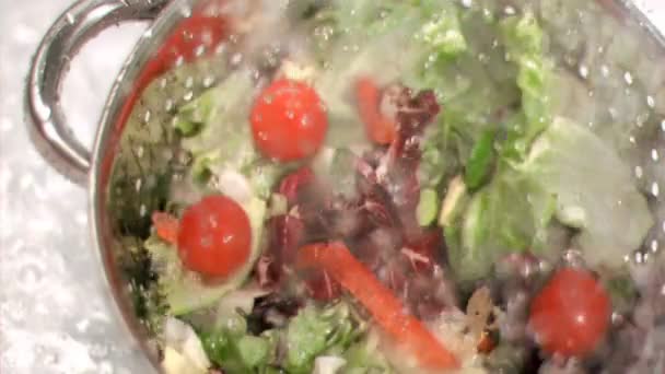 Salad being washed in super slow motion — Stock Video